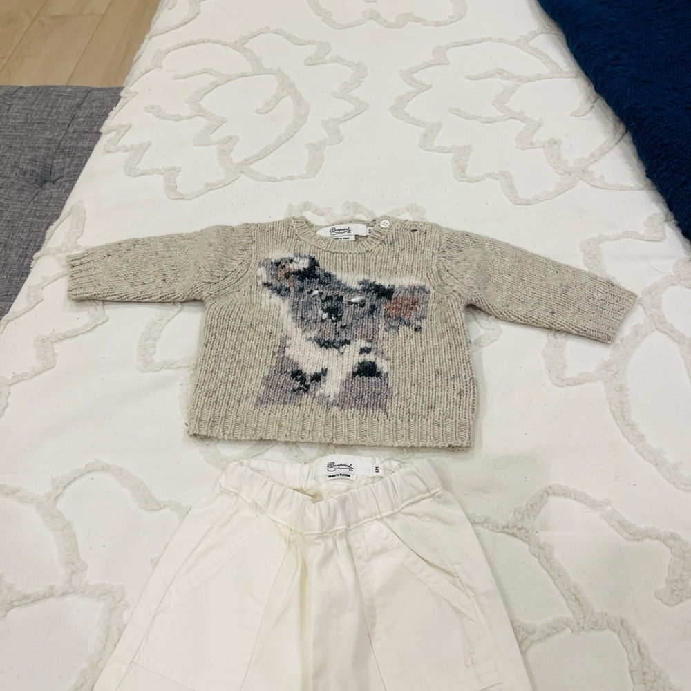 Bonpoint Gray Knit Sweater with Animal Design - Picture 7 of 8